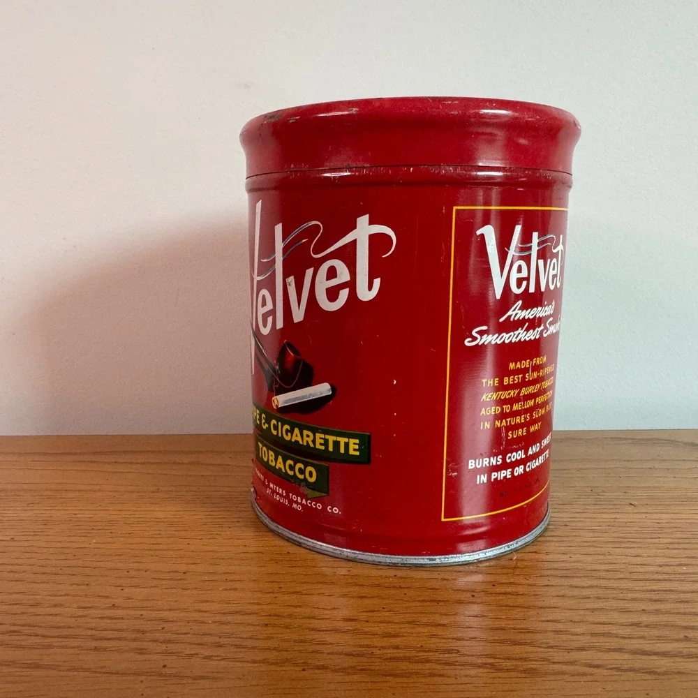 Vintage Velvet Tobacco Tin Can Advertising Pipe &‎ Cigarette Liggett Myers